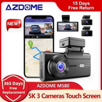 AZDOME M580 Автомобильный видеорегистратор 5K Видеорегистратор GPS 3 Камеры 1080P Кабина Задний WiFi Бесплатное приложение Аварийная запись Парковочный монитор Циклическая запись