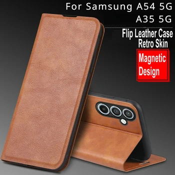 Для SAMSUNG Galaxy A35 5G A54 Ретро Кожаный Чехол Роскошный Кожаный Чехол Флип Магнит Держатель Книга Полная Обложка Для SAMSUNG A54 A35 Сумки для телефона