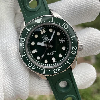 STEELDIVE SD1968 MM Часы для дайвинга 44 мм Корпус Зеленый циферблат 1000M Водонепроницаемые NH35 Автоматические механические часы