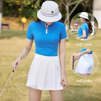DK Женские топы для гольфа с короткими рукавами Рубашки для гольфа с воротником на молнии Спортивная юбка для девочек Шорты для гольфа Skorts Dry Fit Комплекты одежды