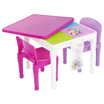 2-в-1 Детский платиновый стол и 2 стула Стол для девочек Детская комната Мебель для детей