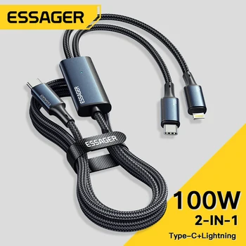 Essager 100 Вт Кабель USB C к Type C к Lighting PD Быстрое зарядное устройство Данные 2 в 1 Шнур быстрой зарядки для Macbook iPhone Samsung Xiaomi