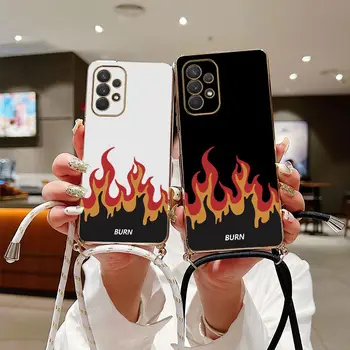 Ревущее пламя Ремешок через плечо Силиконовый чехол для телефона для Samsung Galaxy A73 A71 A42 A52 A32 A53 A03S A04 A03 A54 A51Cover