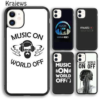 Krajews Music On World Off Чехол для телефона для iPhone 15 SE2020 14 6 7 8 plus XS XR 11 12 mini 13 pro max coque Shell Fundas