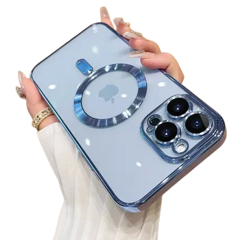 Прозрачный магнитный чехол для беспроводной зарядки, Magsafe для iPhone 14 Plus, 13, 12,11 Pro Max, мягкий силиконовый чехол, мода