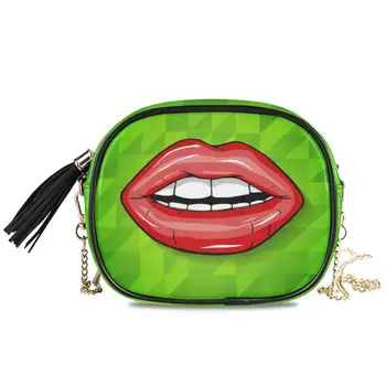  Зеленые сумки через плечо для женщин 2020 Высокое качество Сумка через плечо из искусственной кожи мода Мини Сексуальные красные губы Дизайн Женская маленькая сумочка