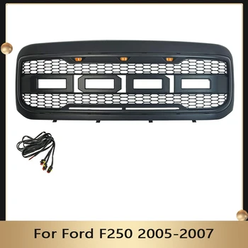 Сетчатые решетки переднего бампера со светодиодными фонарями и буквами Гоночная решетка радиатора Автомобильная решетка, модифицированная для Ford F250 2005 2006 2007 Верхняя сетка