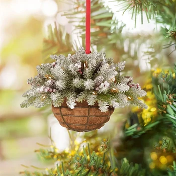 Рождественская подвесная цветочная корзина кулон украшение рождественское дерево искусственная сосновая ветка сосновая шишка орнамент счастливого нового года домашний декор