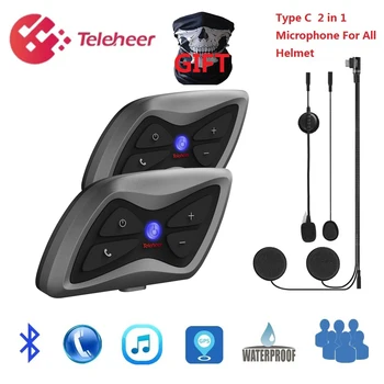 Teleheer T6 Plus Мотоциклетный шлем Bluetooth Гарнитура Домофон 1500M 2 Riders Интерфон Коммуникатор Водонепроницаемый Intercomunicador