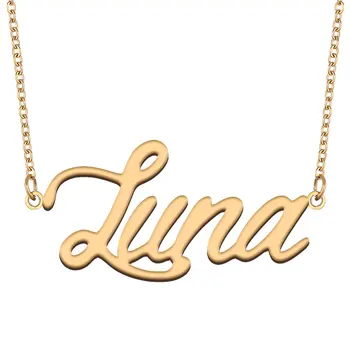 Luna Имя Ожерелье для женщин Ювелирные изделия из нержавеющей стали Золотой цвет Шильдик Кулон Ошейники Para Mujer Буквы Чокер