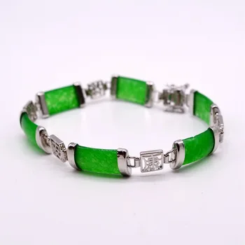Натуральный зеленый нефритовый браслет Китайские иероглифы Серебряный браслет Женский браслет Подарок матери