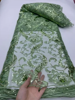 Африканский нигерийский тюль сетчатые кружевные ткани высокое качество вышивка пайетки сетка кружевная ткань для вечернего платья кружевная ткань из бисера