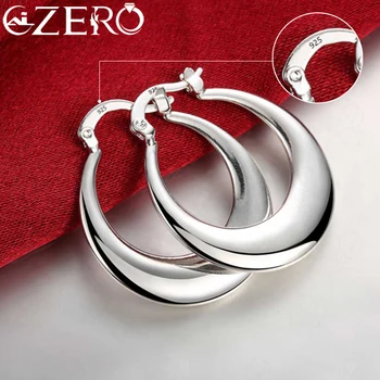 ALIZERO 925 Стерлинговое серебро Простой Гладкая Луна Большие Серьги-Кольца Для Женщин Мода Свадьба Помолвка Ювелирные изделия Подарок
