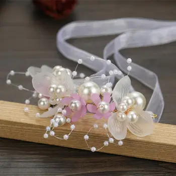  Фотография Реквизит Повязка для волос Регулируемая повязка для волос из искусственного жемчуга с цветком для девочек Свадебная повязка на голову в стиле принцессы с противоскользящим дизайном