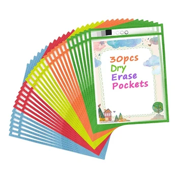 30 Упаковка Dry Erase Pocket Cover Многоразовые держатели для билетов, как показано на рисунке Принадлежности для организации ПЭТ для школы