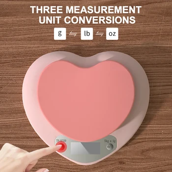 Многофункциональные кухонные весы 5 кг/1 г 3 единицы г/фунт/унция Цифровые весы в форме розового сердца Высокоточные электронные пищевые весы
